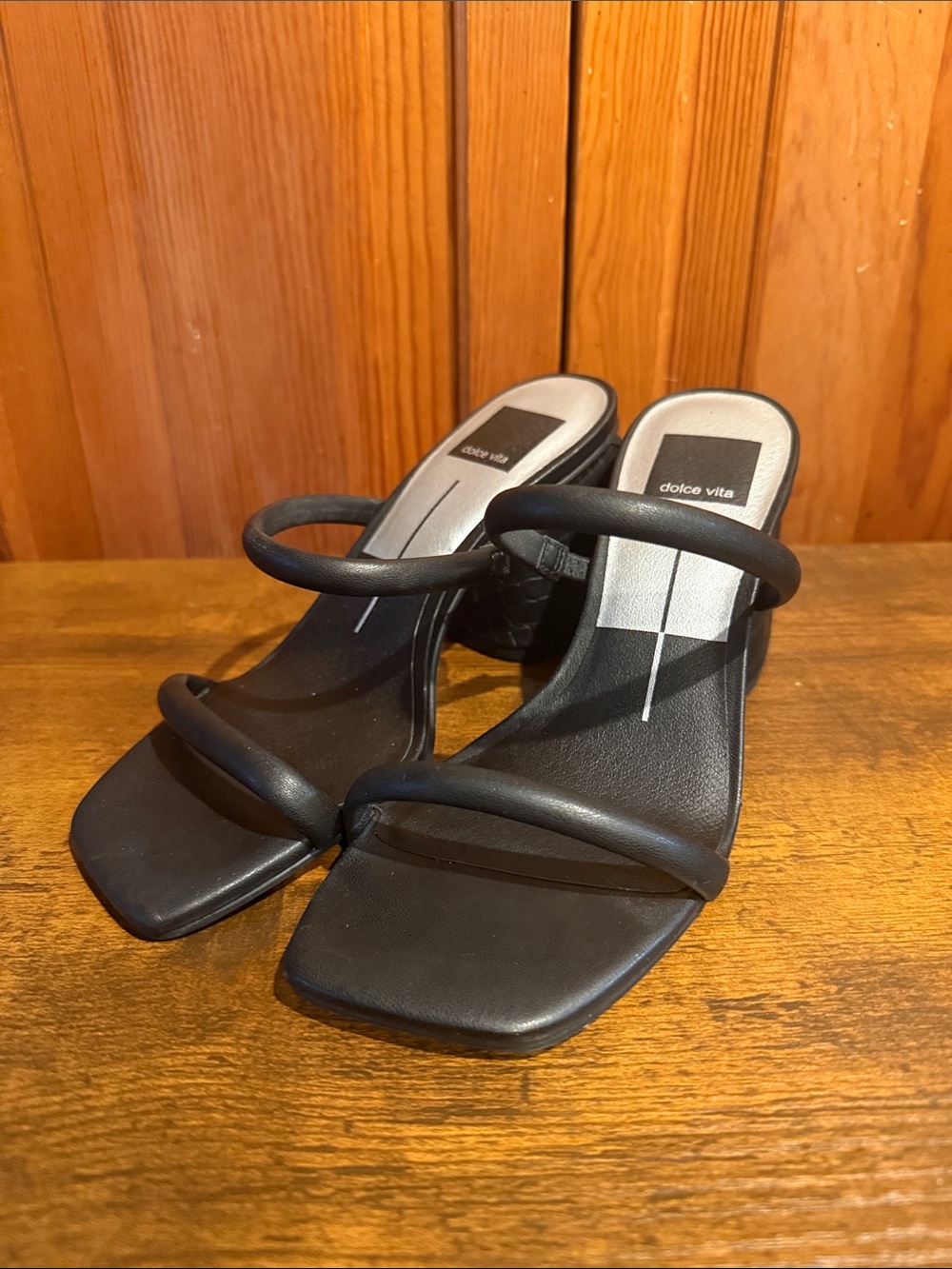 Dolce Vita Black Minimalist Double-Strap Mule Heels